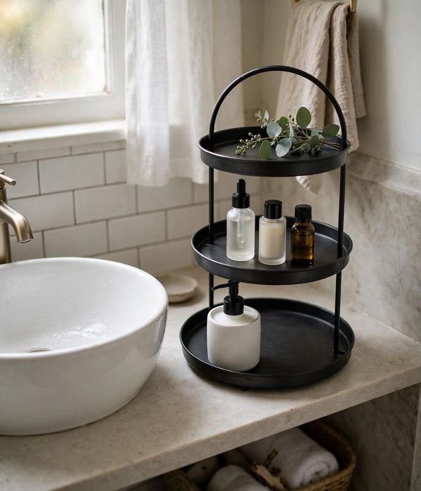 30 Bathroom Storage Ideas for Small and Large Bathrooms 5 Tiered countertop tray – bathroom storage ideas