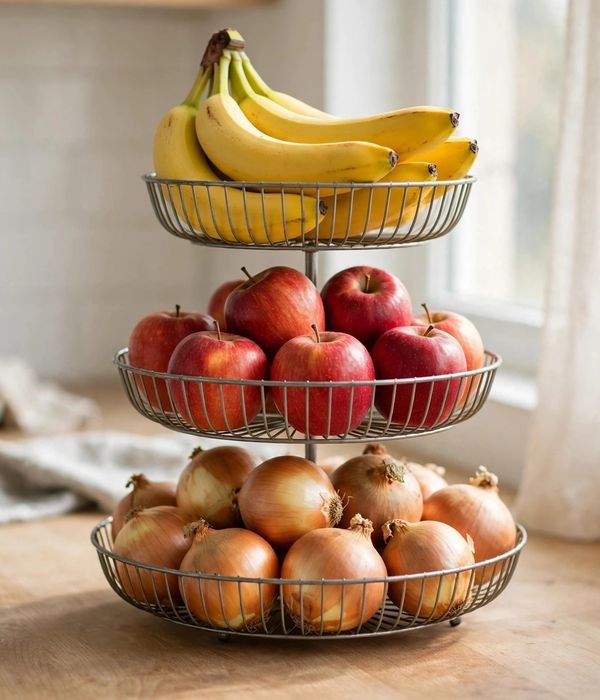 35 Kitchen Storage Ideas for Every Cabinet, Counter and Corner 22 Tiered Produce Stand – kitchen storage ideas