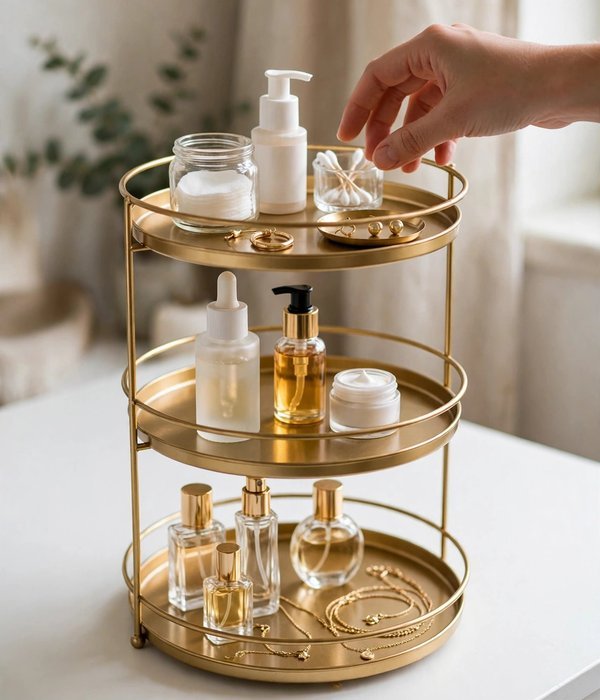 30 Bedroom Storage Ideas for Clothes, Shoes and Everything Else 26 Tiered Tray or Lazy Susan