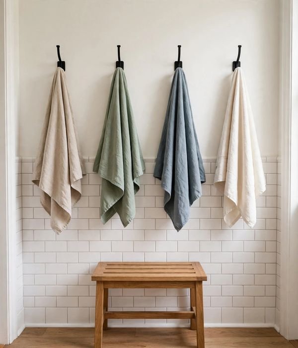 30 Bathroom Storage Ideas for Small and Large Bathrooms 28 Row of four towel hooks with towels – bathroom storage ideas