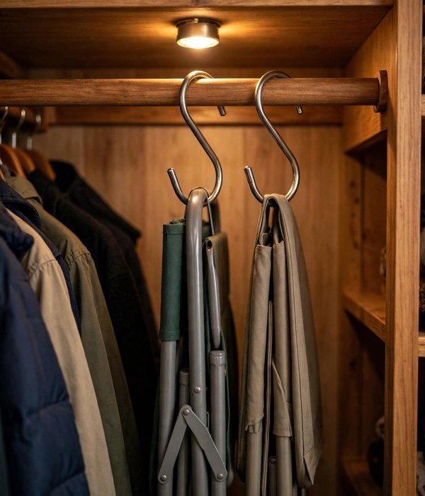9 Extra Seating and Folding Table Storage Ideas for Holiday Hosting 5 Turn the Closet Rod Into a Chair Hanger