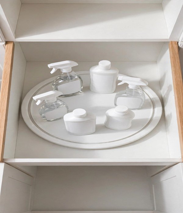 Turntable Under the Sink – laundry room organization ideas