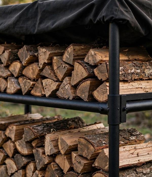 Two-tier log rack with cover – firewood storage outdoor