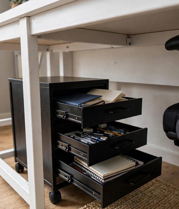Under-Desk Rolling Drawer Unit – home office storage ideas
