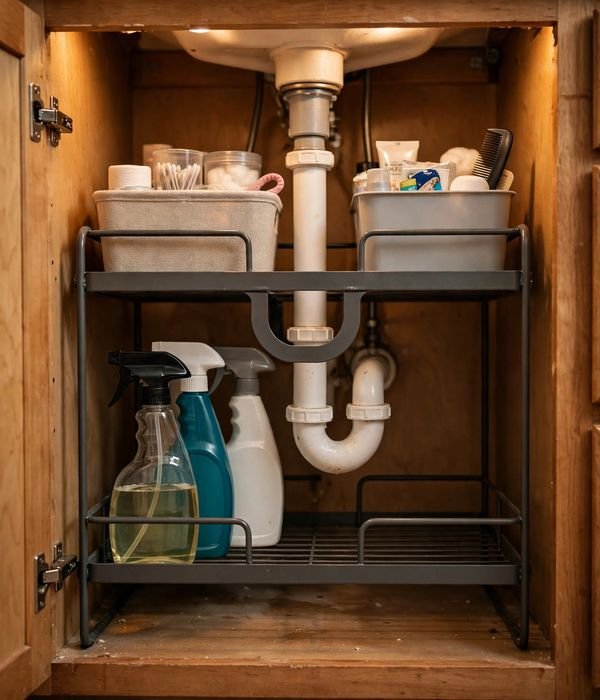 30 Bathroom Storage Ideas for Small and Large Bathrooms 3 Under-sink stackable organizer around pipes – bathroom storage ideas