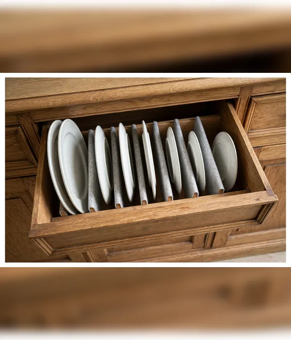 Vertical Plate Racks With Hidden Storage – dining room storage ideas