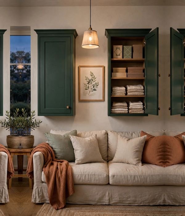 Wall Cabinets Above the Sofa – living room storage ideas