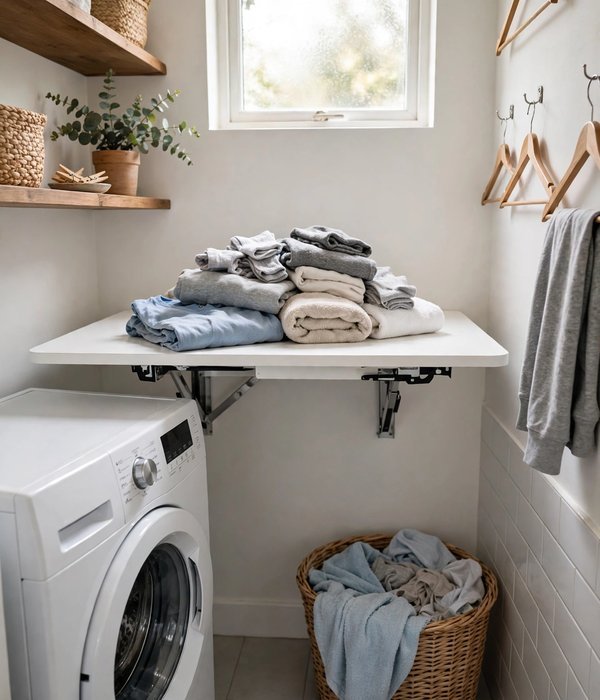 Wall-Mounted Drop-Down Table – laundry room organization ideas