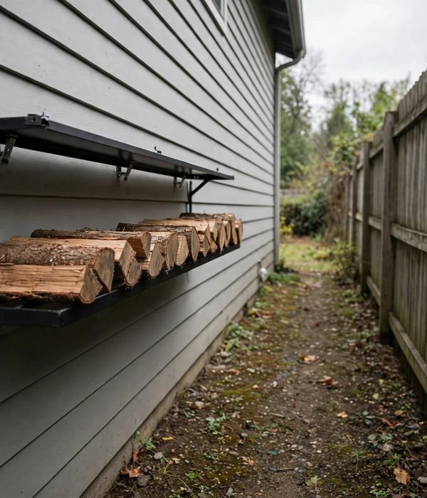 Wall-mounted side-yard rack – firewood storage outdoor