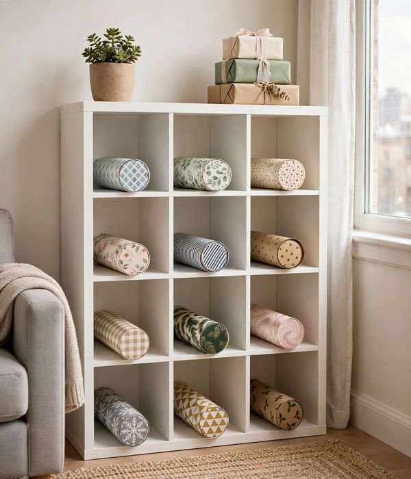 10 Wrapping Paper Storage Ideas for Closets and Carts 8 Wine-Rack Style Cubby