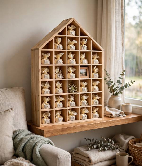 10 Advent Calendar Ideas That Double as Storage 6 wooden house frame advent calendar