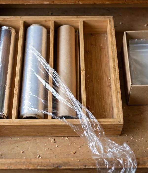 35 Kitchen Storage Ideas for Every Cabinet, Counter and Corner 14 Wrap and Bag Dispenser Drawer